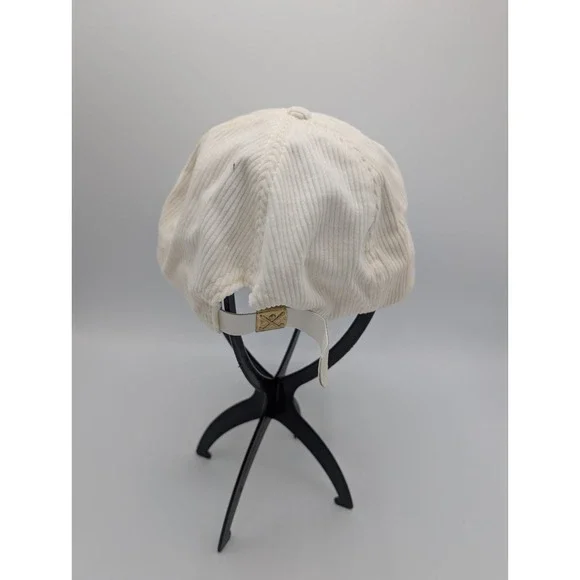 Vtg Cream Corduroy Golf Cap Hat Rope Brim USA Made Crossed Clubs Buckle Strap - Picture 3 of 7